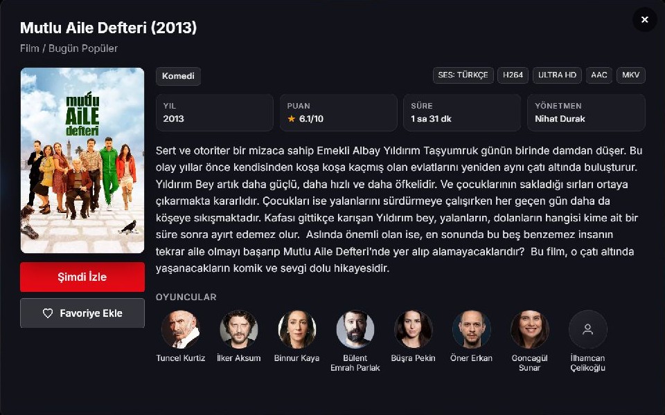Tivigo Windows uygulamasında film detay ekranı